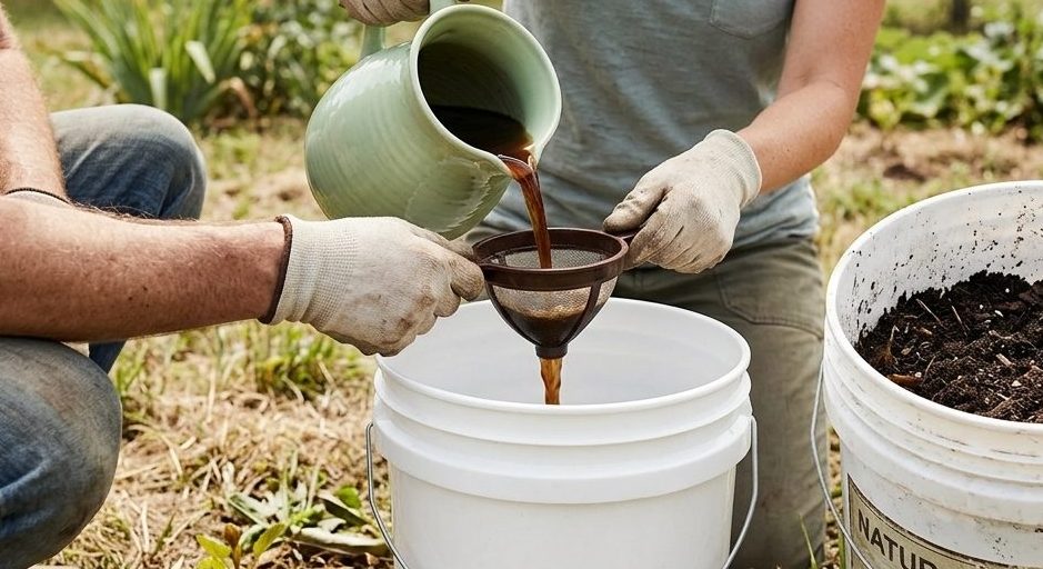 Producción de té de compost.